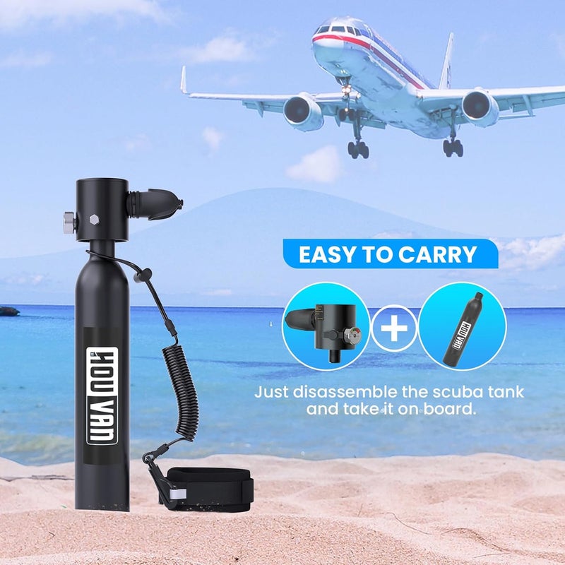HOUVAN Store Mini Scuba Tank with Snorkel Mask 0.5L Inflatable Diving Tank with Full Face Diving Mask Pony Bottle Backup Diving Air Tank Suits for Recreational Snorkeling Shallow Diving - Image 3